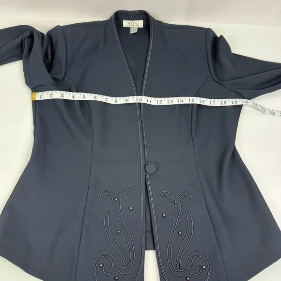 Vtg NOW by Lori Ann Navy Blue Beaded Blazer Shoulder Pads Size 12 Made in Canada - Picture 12 of 16